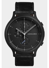 Men's Chronograph Watch - Dark Silver White - Surgical Steel Case, Sapphire Glass, Black Leather Strap - Date Display - 42mm , Quartz Movement by