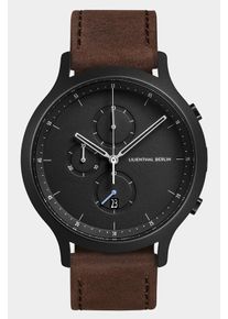 Men's Chronograph Watch - Dark Silver White - Surgical Steel Case, Sapphire Glass, Brown Leather Strap - Date Display - 42mm , Quartz Movement by
