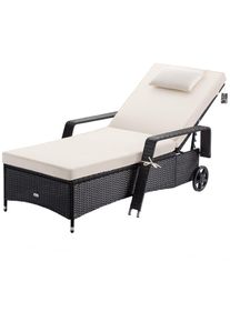 Casaria Leżak ogrodowy rattan Czarny/Kremowy 193x90x43cm