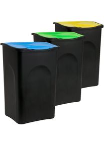 Monzana Afvalbak Set van 3 Blauw/Groen/Geel 50L