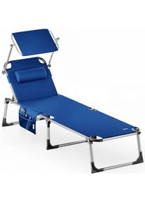 Casaria Tumbona plegable azul 210cm techo y respaldo ajustable
