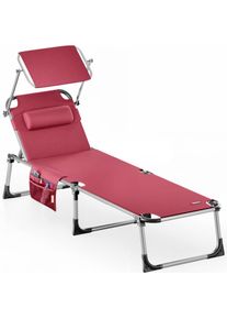 Casaria Ligbed Malta Bordeaux Rood 210x61x35cm Aluminium met Zonnescherm