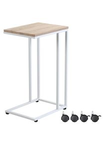 Casaria Mesa auxiliar con ruedas blanca 50x35x65/70cm