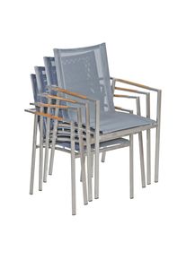 Casaria Tuinstoel Monza set van 4 grijs stapelbaar