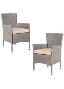 Casaria Polyrattan Gartenstuhl 2er-Set Creme/Beige stapelbar