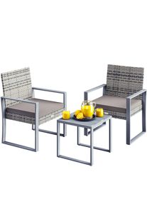 Casaria Meble ogrodowe zestaw stolik 2x krzesła Rattan szary