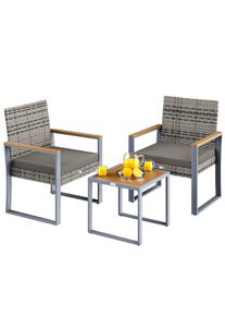 Casaria Zestaw stolik 2x krzesła Rattan szary drewno akacjowe