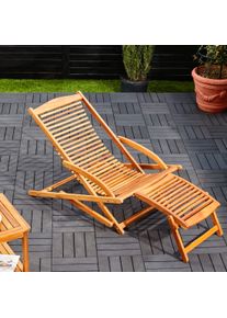 Casaria Tumbona y silla 2en1 madera de acacia 152x70x74cm