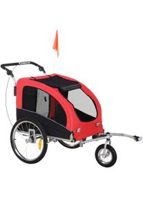 PawHut HOMCOM 2-in-1 Pet Bike Jogger Trailer with Swivel Front Wheel, Reflectors, and Hitch Bar Included in Red Black | Aosom Ireland