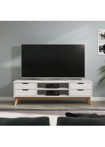 Casaria TV Meubel Borneo Wit/Naturel Grenenhout 140x42x40cm FSC -gecertificeerde