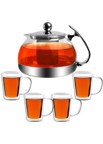 Monzana Theepot incl 4 Theeglazen Glas 1,2L met RVS Filter