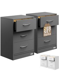 Casaria Nachtkastje Eloise 2 Stuks Antraciet 54x39x28cm met LED