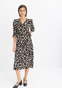 Mönstrad omlottklänning - beige - storlek 52 - bonprix