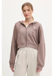 adidas Originals bluza Essential femei, culoarea maro, cu glugă, neted, JN7846