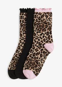 bonprix Mujer, Calcetines con volantes con algodón orgánico (3 pares), negro, 39-42