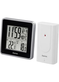 Hama Wetterstation, Außensensor, Funk, Innen-/Außentemperatur, Funkuhr, Wecker, Kalender silberfarben , Anzeige von Temperatur, Zeit (DCF), Datum...