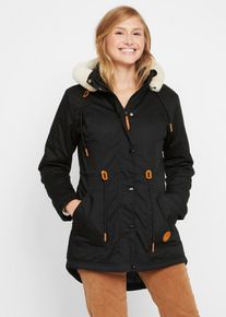 Gewatteerde parka met imitatiebont - zwart - maat 36 - met katoen - bonprix