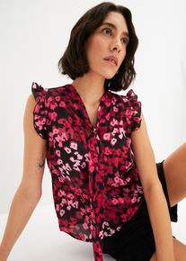 Gedessineerde blouse met strik - zwart - maat 44 - bonprix
