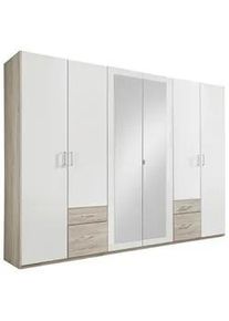 wimex Mid.you Drehtürenschrank , Weiß, Eichefarben , Kunststoff , 3 Fächer , 4 Schubladen , 270x210x58 cm , Schlafzimmer, Kleiderschränke, Drehtürenschränke