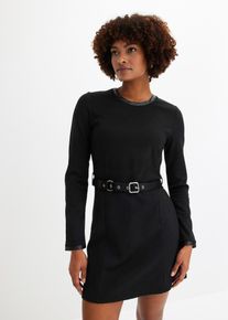 Minikleid mit Nieten-Gürtel, schwarz, Größe 36/38 (S), Viskose, bonprix