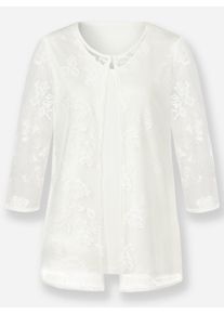 Damen 2-in-1-Shirt mit Blüten-Spitze in ecru ,Größe 36, WITT, 100% Polyester. Top: 95% Viskose, 5% Elasthan