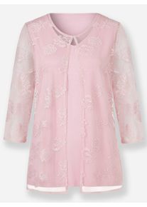 Damen 2-in-1-Shirt mit Blüten-Spitze in rosé ,Größe 38, WITT, 100% Polyester. Top: 95% Viskose, 5% Elasthan