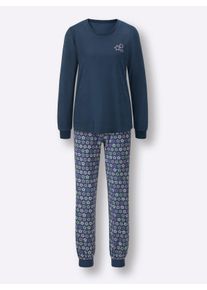 wäschepur Damen Schlafanzug in dunkelblau-orchidee-bedruckt ,Größe 36/38, Witt, 80% Baumwolle, 20% Polyester