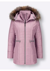 Dames Gewatteerde jas met afneembare capuchon in mauve ,maat 38, WITT, 100% Polyester. Imitatiebont: 88% Polyacryl, 12% Polyester. Wattering: 100% Polyester