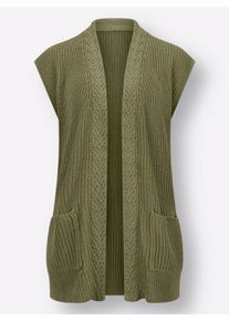 Dames Mouwloos vest met kabelpatroon voor in rietgroen ,maat 38, WITT, 100% Polyacryl