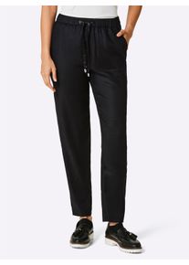 CREATION L PREMIUM Dames Linnen broek in jogpantsmodel in zwart ,maat 19, Witt, 55% Linnen, 42% Viscose, 3% Elastan