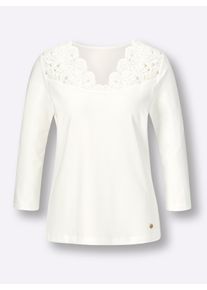 CREATION L PREMIUM Damen V-Shirt mit Spitze, Modal-Mix in ecru ,Gr&ouml;&szlig;e 48, Witt, 48% Baumwolle, 48% Modal, 4% Elasthan