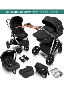 BABYGO Kombi-wagen »Halime Air 3In1, Anthracite Silver«, Mit Luftreifen, Inkl. Babywanne, Babyschale, Regenhaube & Wickeltasche schwarz,...