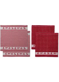 Ddddd Geschirrtuch »Dutchie«, (Set, 4 Tlg.), Combiset: 2 Küchentücher & 2 Geschirrtücher rot 4 tlg. 100 % Baumwolle, Hochwertiges Combi Küchen-Set...