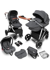 BABYGO Kombi-wagen »Halime 3In1, Grey Silver«, Inklusive Babywanne, Babyschale, Regenhaube & Wickeltasche grau, Kombikinderwagen-Set »Halime 3in1«...