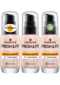 Essence Foundation »Fresh & Fit Foundation«, (Set, 3 Tlg.) beige - 90 ml, vitaminkomplex