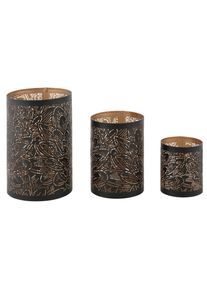 LEONIQUE Windlicht »Blattlook, Weihnachtsdeko«, (Set, 3 St.), Außen Schwarz, Innen goldfarben , Dekorative Windlichter