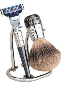 ERBE® Erbe Rasierset, (3 Tlg.), Dachshaar, Chrom/Titan, Gillette mach3-Klinge silberfarben, Edles 3-teiliges Rasierset: Dachshaar-Rasierpinsel, Rasierer...