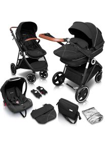 BABYGO Kombi-wagen »Halime 3In1, Anthracite Black«, Inklusive Babywanne, Babyschale, Regenhaube & Wickeltasche schwarz, Kombikinderwagen-Set...