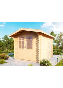 Wolff Gartenhaus »Bibertal 28-Xs« beige Fußboden im Gartenhaus , Aus naturbelassenem Fichtenholz