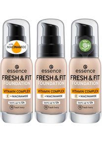 Essence Foundation »Fresh & Fit Foundation«, (Set, 3 Tlg.) beige - 90 ml, vitaminkomplex