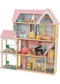 KidKraft® Puppenhaus »Lolas Villa Mit Ez Kraft Assembly™«, Inklusive Möbel rosa, Stabiles Puppenhaus aus MDF mit Aufzug, Treppe, Balkon und Terrasse