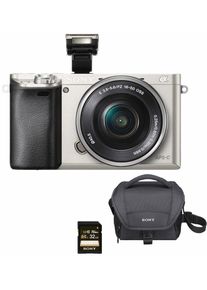 Sony Systemkamera »Alpha Ilce-6000l«, Sel-p1650, 24,3 Mp, Wlan (Wi-Fi)-Nfc, Gesichtserkennung, Hdr-Aufnahme, Makroaufnahme silberfarben, 24,3 MP...