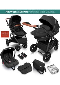 BABYGO Kombi-wagen »Halime Air 3In1, Anthracite Black«, Mit Luftreifen, Inkl. Babywanne, Babyschale, Regenhaube & Wickeltasche schwarz,...