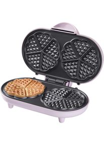 Bestron Waffeleisen »adwm1000p Doppel-Waffelmaker«, 1000 W, Für Klassische Herzwaffeln, Antihaftbeschichtung rosa, Dekorativer Waffelautomat für...