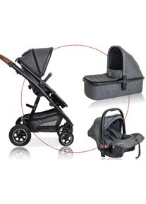 BABYGO Kombi-wagen »Simplex Air 3In1, Grey Melange«, 15 Kg, Inkl. Babywanne + Matratze, Sportaufsatz, Babyschale & Wickeltasche grau,...