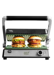Just Vegan Kontaktgrill »Ceravegan Bbq 2In1 Lr-134«, 2000 W silberfarben, CeraVegan BBQ Grill mit pflanzlicher Keramik-Antihaft-Beschichtung auf...