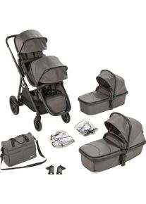BABYGO Zwillings-Kombikinderwagen »Duo, «, Inkl. Wickeltasche U. 2 Regenhauben grau, Zwillings-/Geschwister-Kinderwagen »Duo, grau« inklusive...