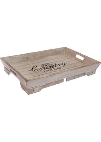 MyFlair Möbel & Accessoires Tablett »Ida, «, Dekotablett Mit Schriftzug & Standfüßen, Shabby Optik grau, Größe B/H: 48,2 cm x 32,3 cm B/H: 48,2 cm...