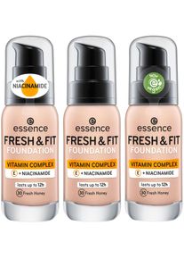 Essence Foundation »Fresh & Fit Foundation«, (Set, 3 Tlg.) gelb - 90 ml, vitaminkomplex