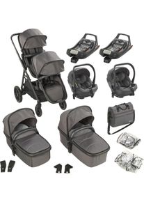 BABYGO Zwillings-Kombikinderwagen »Duo Ultra Set, «, Inkl. 2 Babyschalen, 2 Isofix Base, Wickeltasche U. 2 Regenhauben grau,...